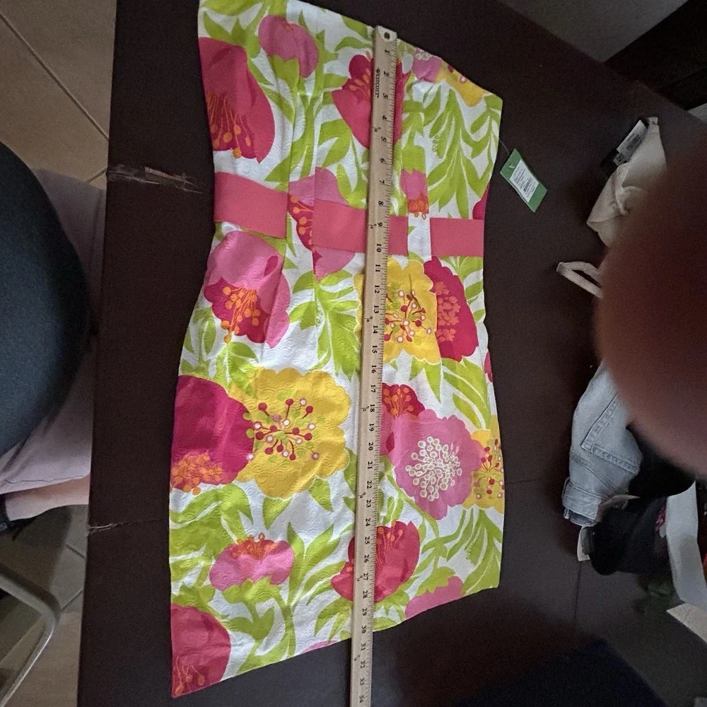 Lilly Pulitzer Dress 6 Vanessa Floral Print Cotton Strapless Pink Green Yellow - Picture 11 of 13